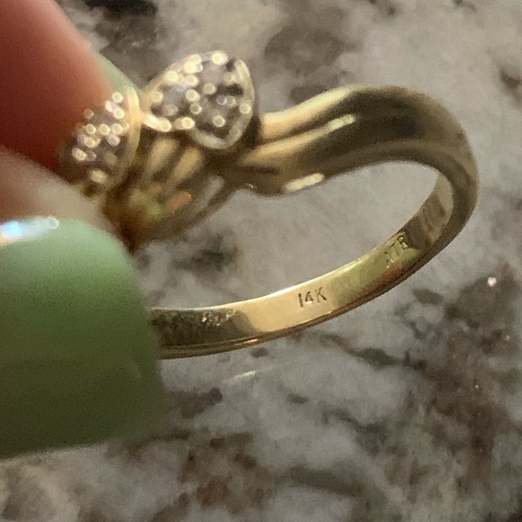 Vintage 14K Gold Diamond Double Heart Ring, Handmade, Stamped, Approx. Size 7.5 - Picture 6 of 10